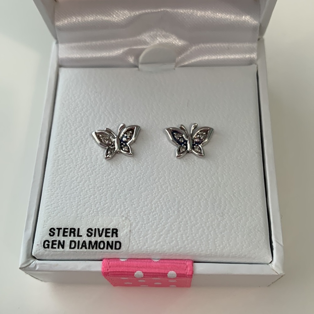 Mignonette - Child Sterling Silver & Diamond Butterfly Stud Earrings